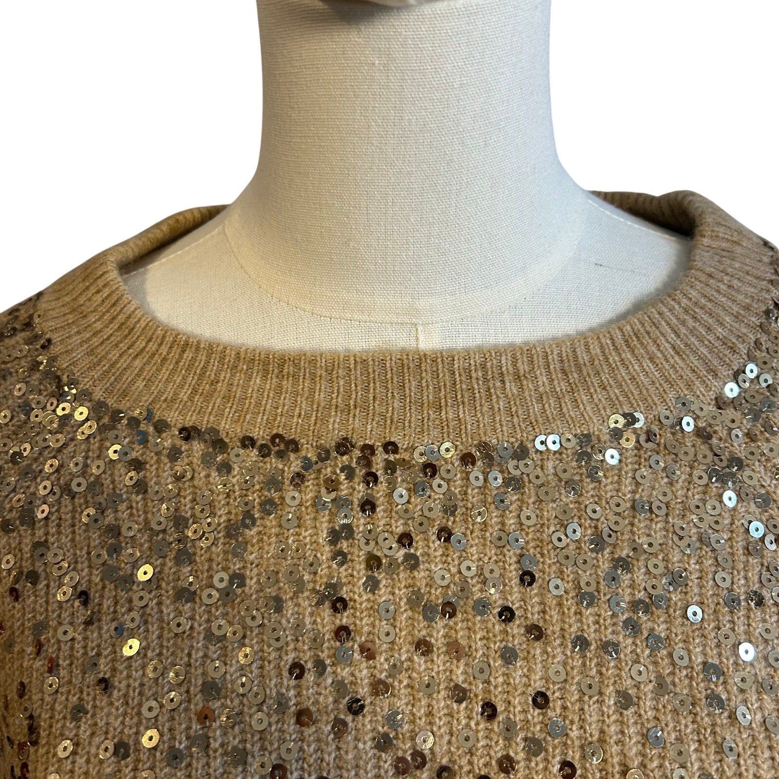 Vince Camuto Sequin Raglan Pullover Sweater NWT Camel Gold Sz L MSRP $69 Party