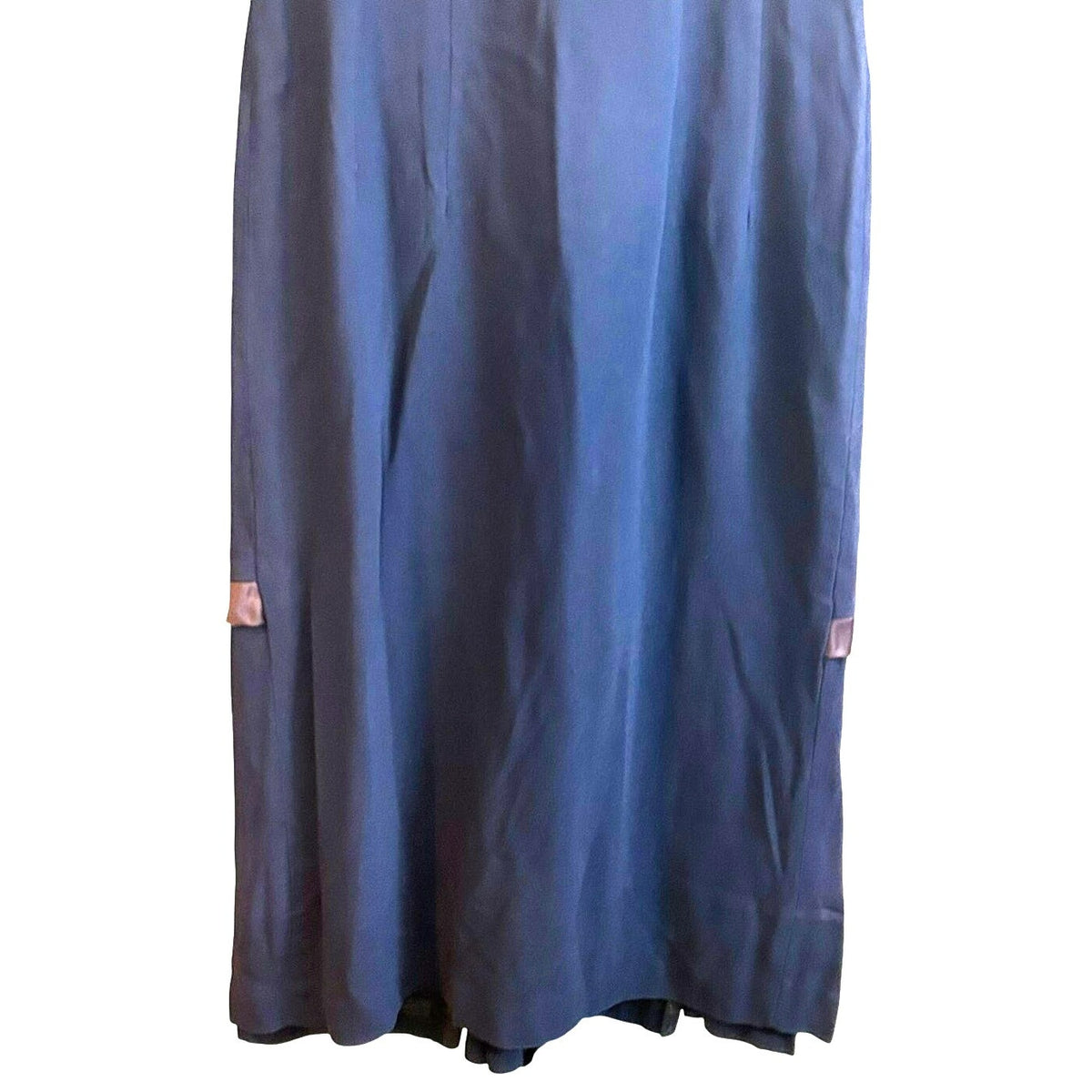 VTG 1950s Navy Blue Crepe Drop Waist Cocktail Dress Satin Bow Pleated Skirt M