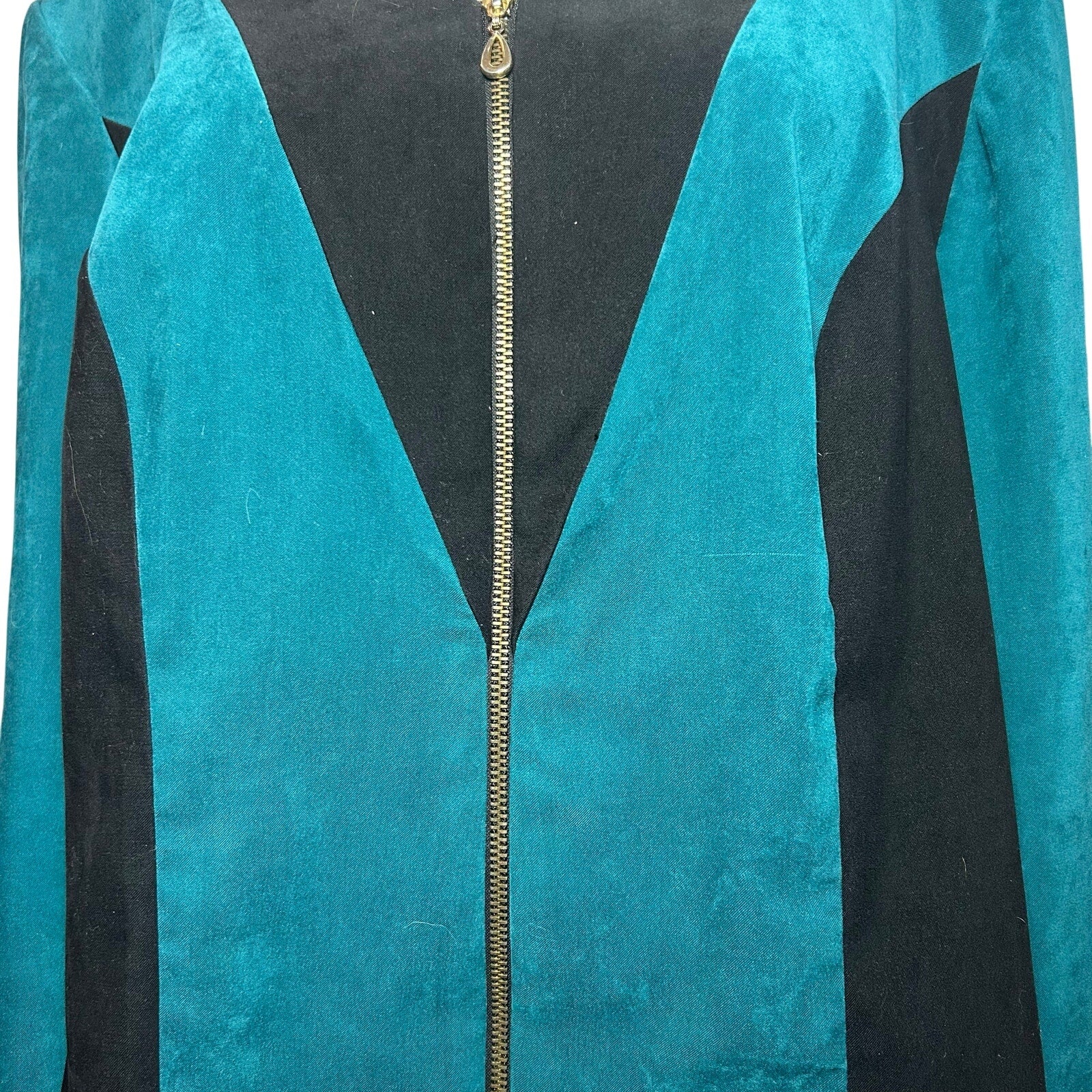 VTG Olivia Rose Colorblock Jacket Teal Black 16W Y2K Moto Suede Zip Whimsygoth