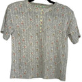 VTG Emerald Isle Grey Floral Ribbed Henley Top Small Grannycore 90s Shoulder Pad