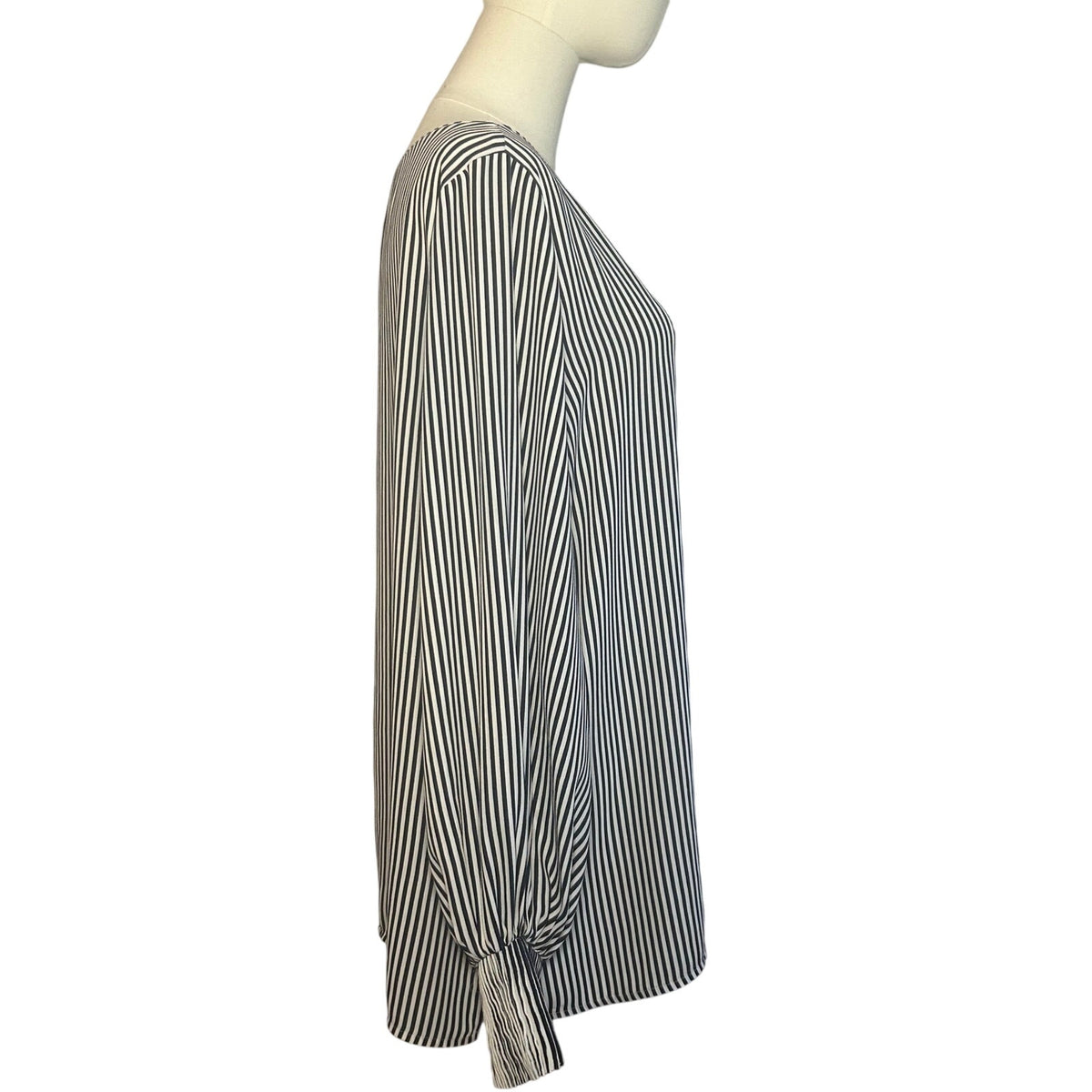 Ann Taylor Modern Striped Boat Neck Blouse Smocked Cuff Minimalist Preppy Large