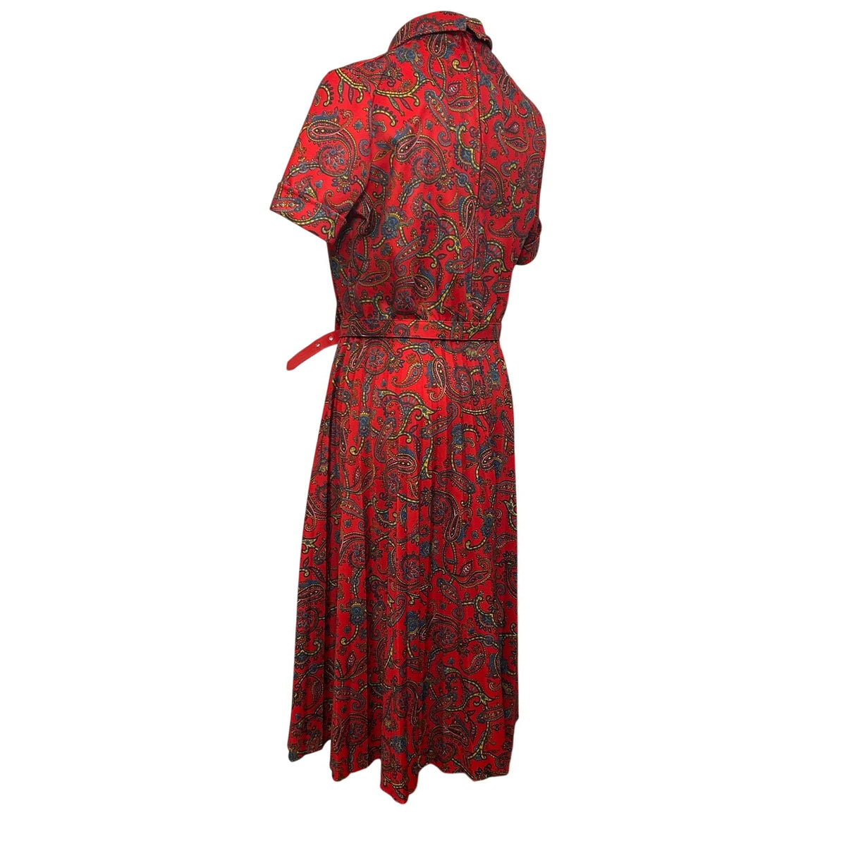 VTG 70s Red Paisley Dagger Collar Midi Dress with Matching Belt M Whimsygoth
