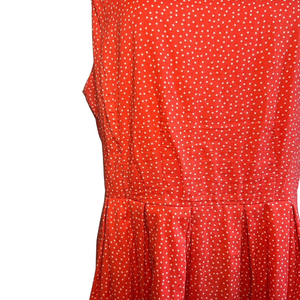 Corey P Orange Polka Dot Midi M Dress Cotton Pocket Retro Twee Preppy Sleeveless