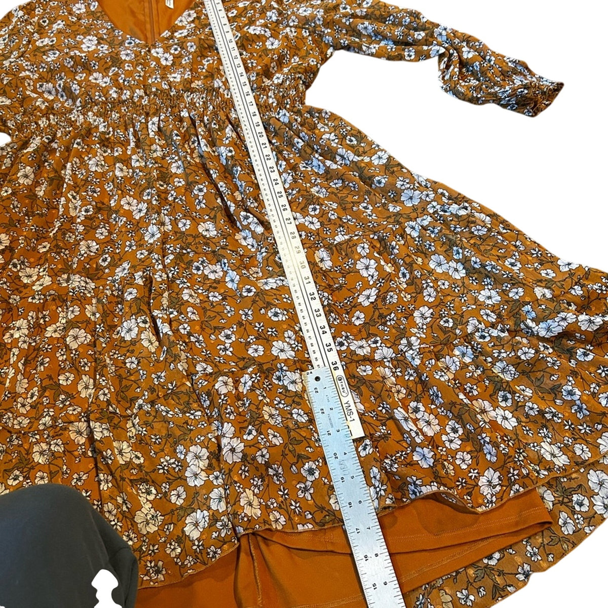 NY Collection Brown Floral Boho Flowy Long Sleeve Dress Plus Size 3X Stretchy