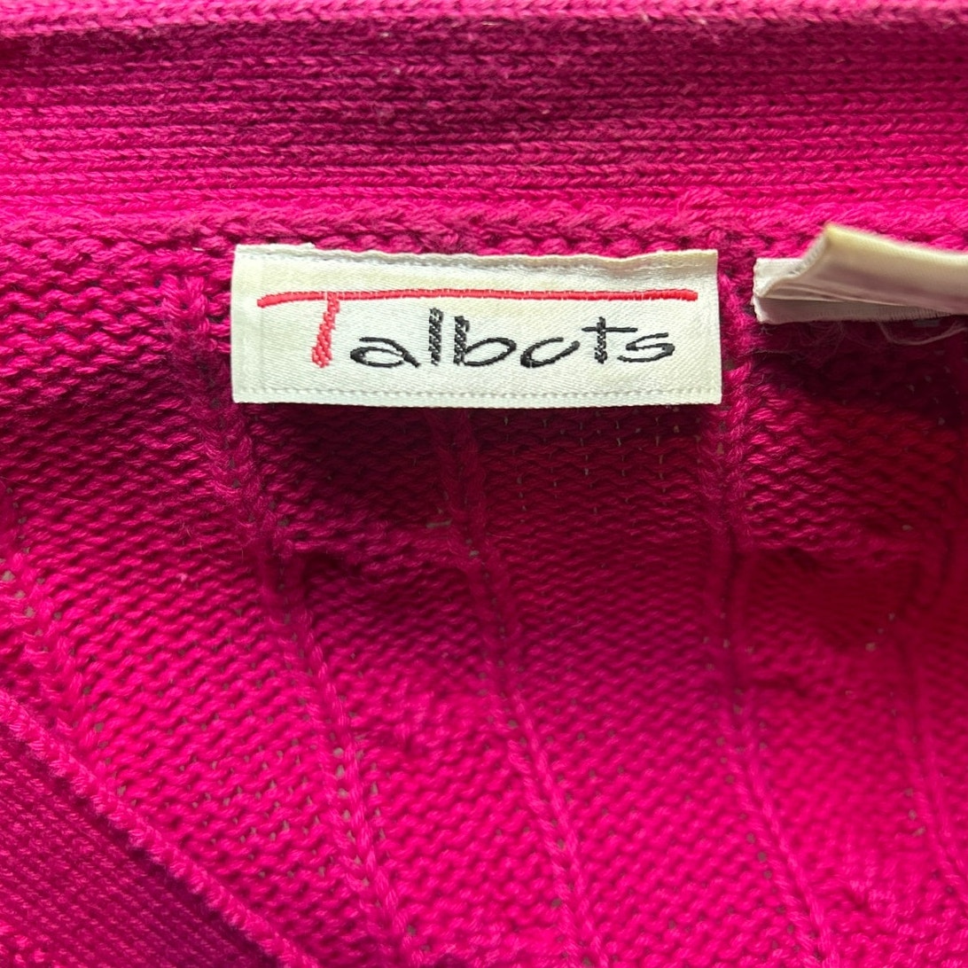 VTG 90s Talbots M Pink Cable Knit Barbiecore Cardigan Sweater Preppy Retro