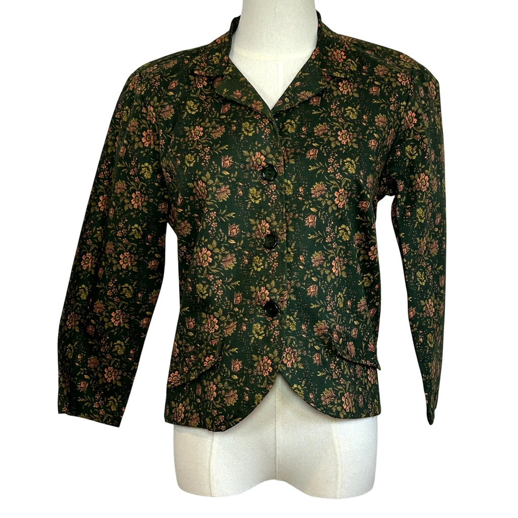 VTG 50s Green Heavy Cotton Skirt Suit Blazer Two Piece Set Twee Retro Preppy