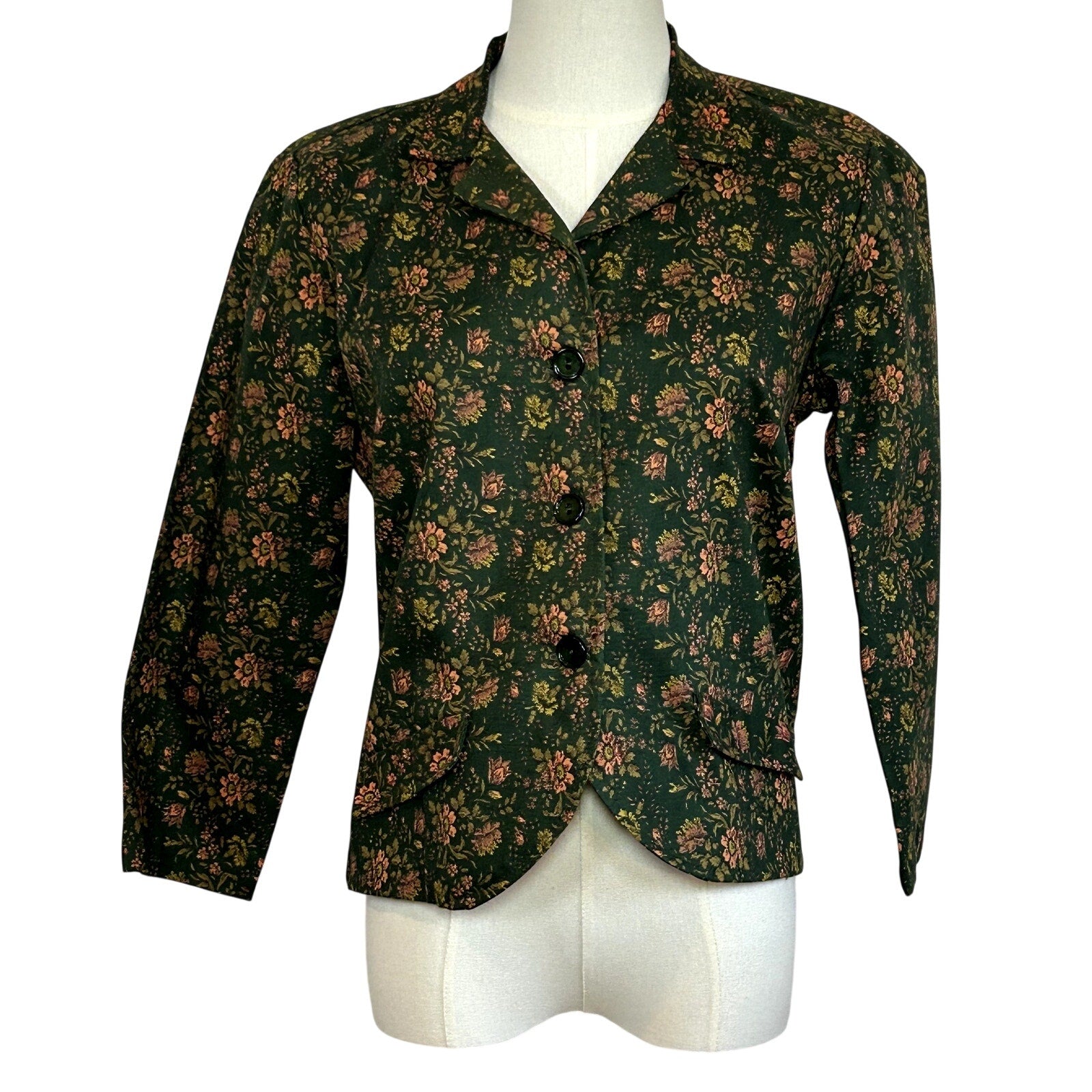 VTG 50s Green Heavy Cotton Skirt Suit Blazer Two Piece Set Twee Retro Preppy