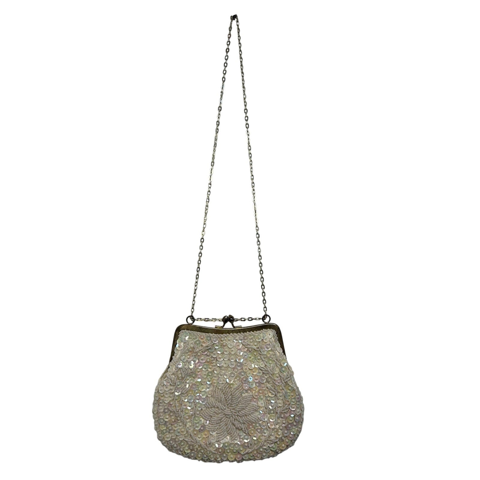 VTG 50's White Beaded Sequin Bridal Evening Bag Hong Kong Wedding Coquette Glam