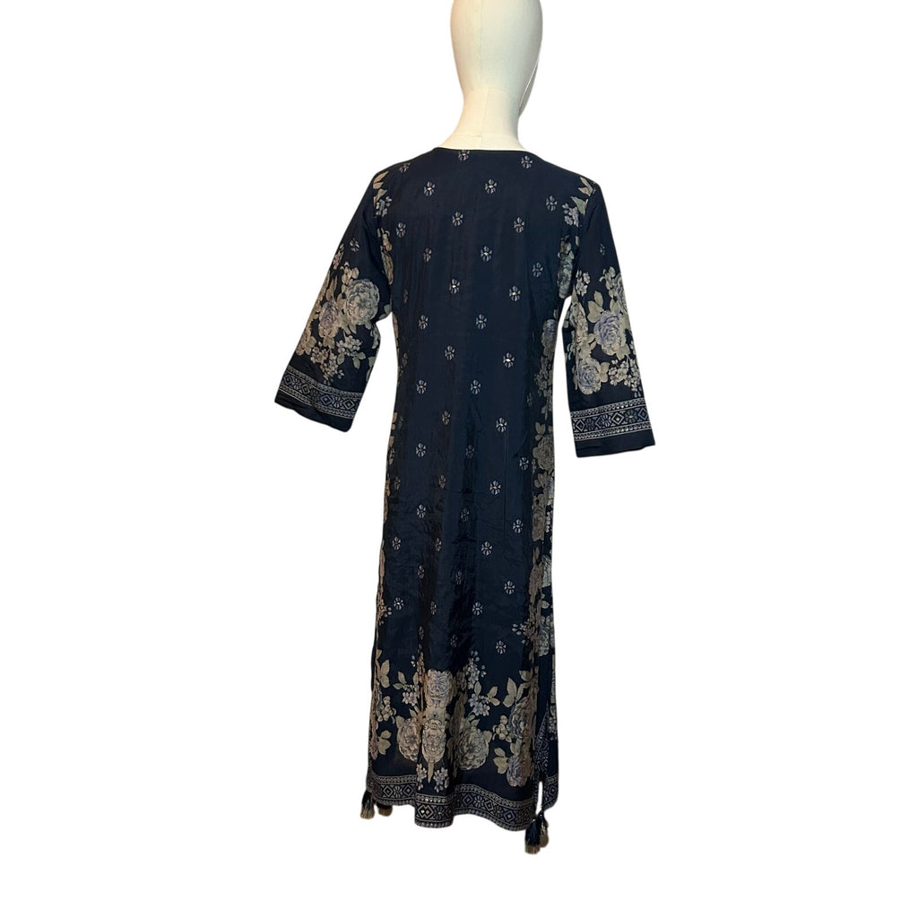 Hoondee Navy Blue Floral Embellished Kurti Tunic Dress