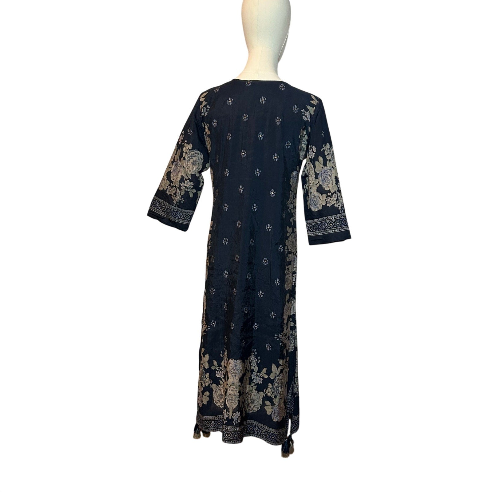 Hoondee Navy Blue Floral Embellished Kurti Tunic Dress