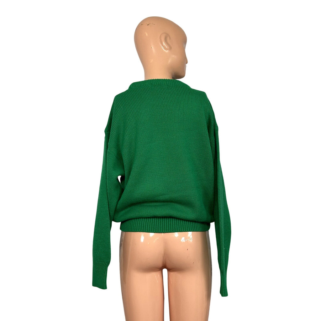 VTG 90s Alicia M Green Cable Knit Relaxed Cottage Sweater Casual Comfy Preppy