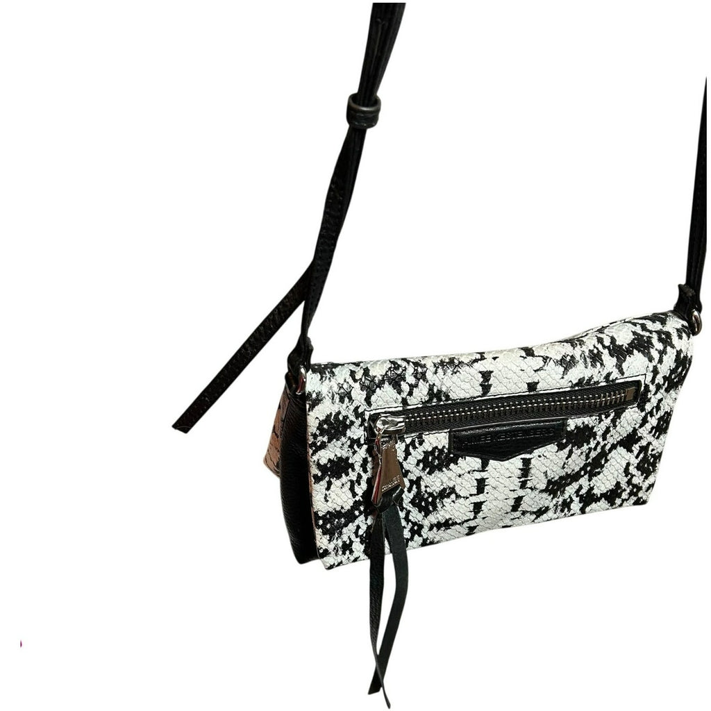 Aimee Kestenberg Bali Convertible Leather Crossbody Bag Snake Print Black White