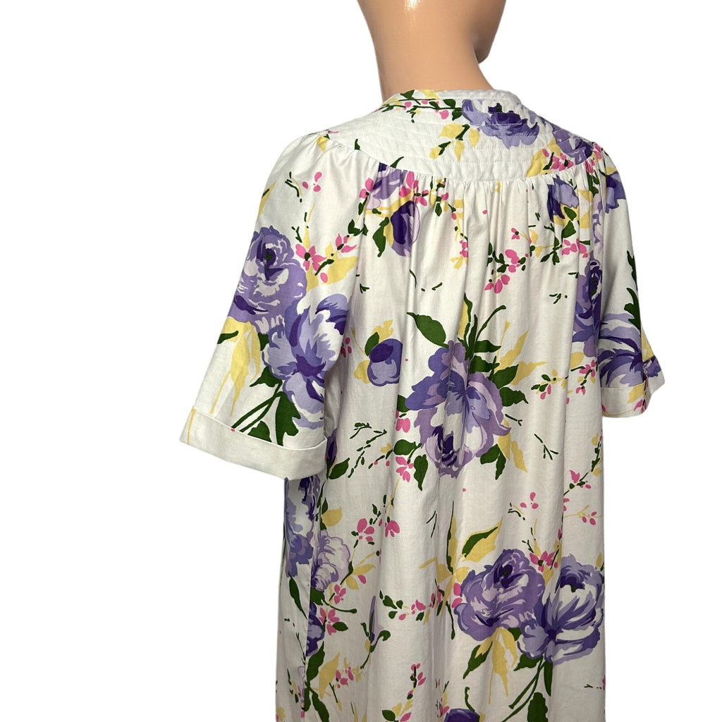 VTG 70s Grand Design S White Purple Floral Quilted Yoke Mumu Midi Dress Retro