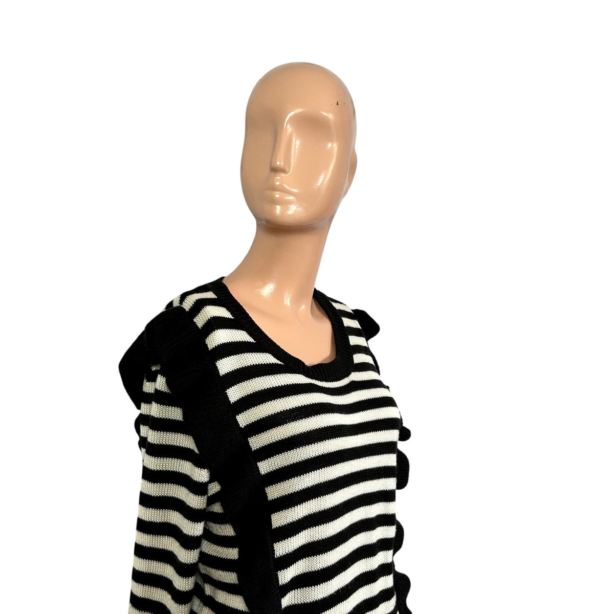 Jack by BB Dakota Black White Striped M Knit Sweater Preppy Ruffle Trim Coquette