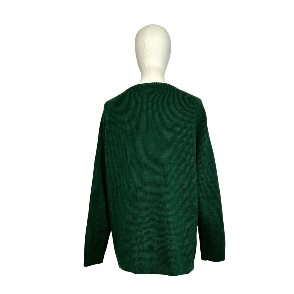 VTG 70s L Green Fair Isle Gold Button Cardigan Sweater Dark Academia Preppy Twee