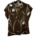 VTG 70s Mardi Modes New York Brown Floral Knit V-Neck Short Sleeve Top Medium