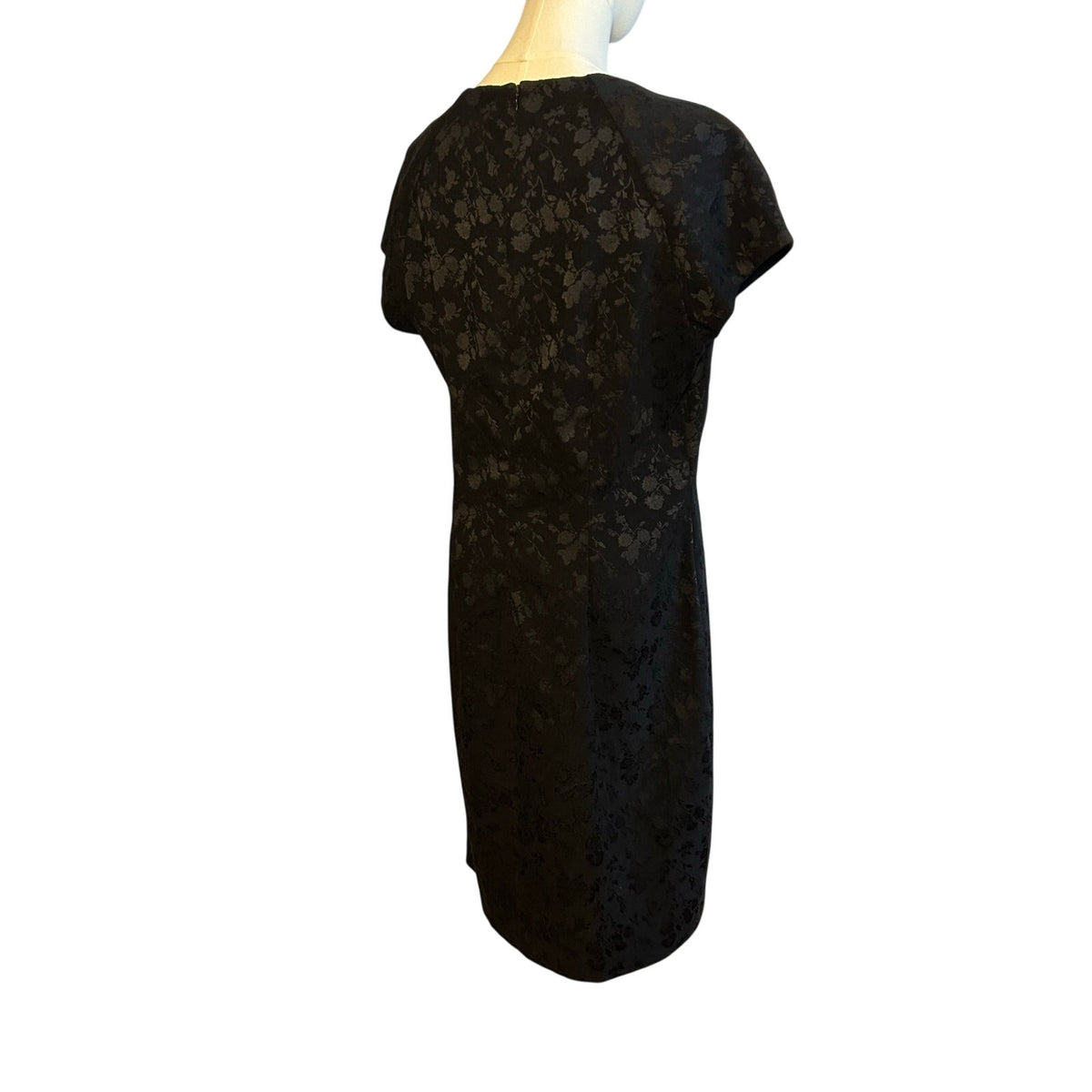 VTG 90s CDC Caren Desiree Black Floral Jacquard Dress Square Neck Midi Size 14