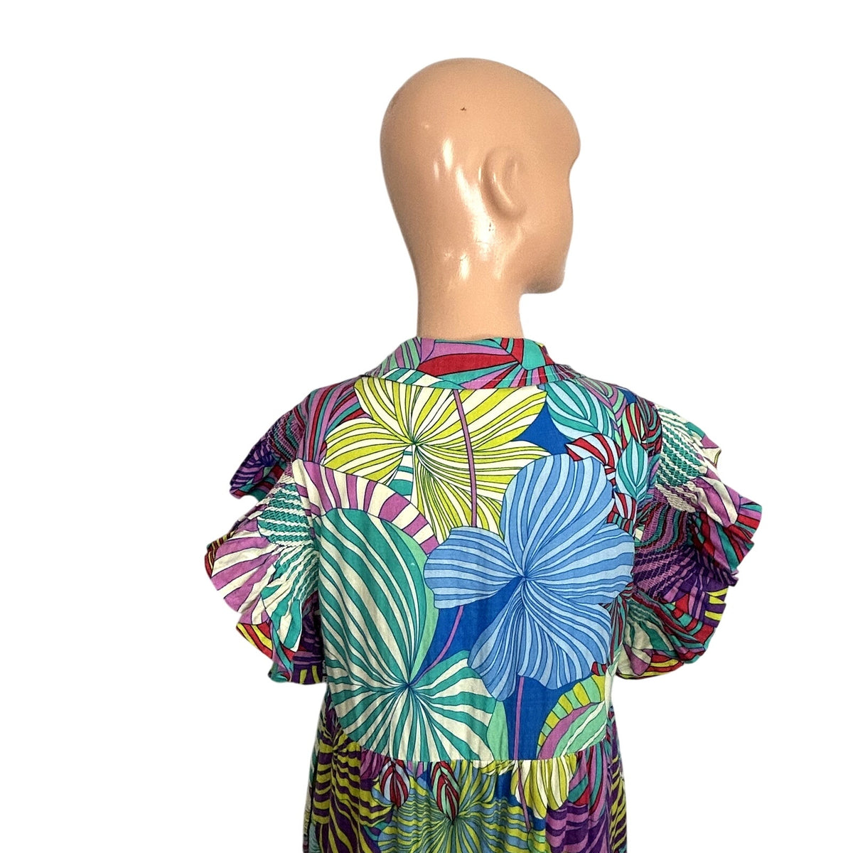 JODIFL NWT Floral Smocked Ruffle Maxi Dress S Button Down Boho Broom Feminine