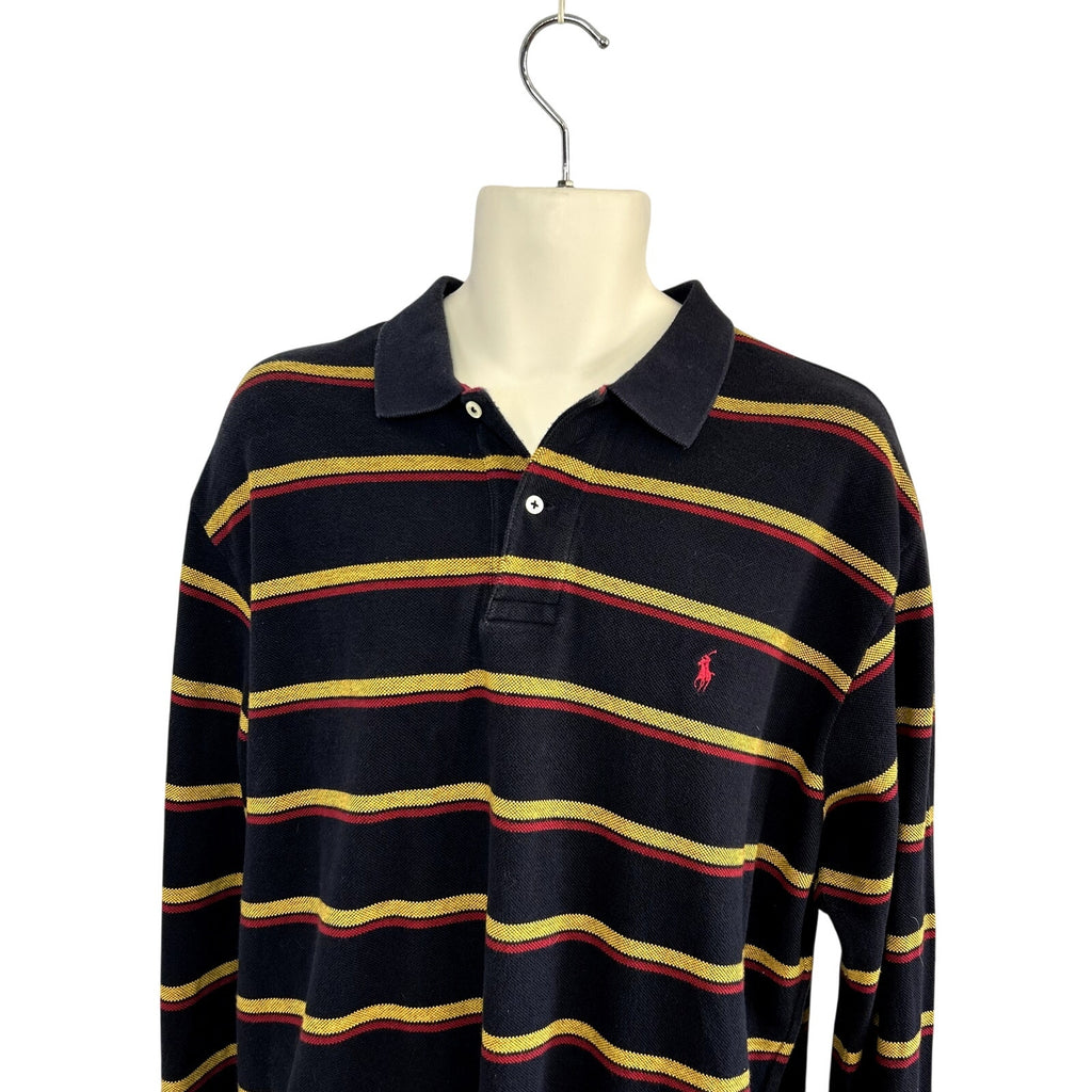 VTG 90s Polo Ralph Lauren XL Navy Blue Striped Long Sleeve Polo Shirt Preppy