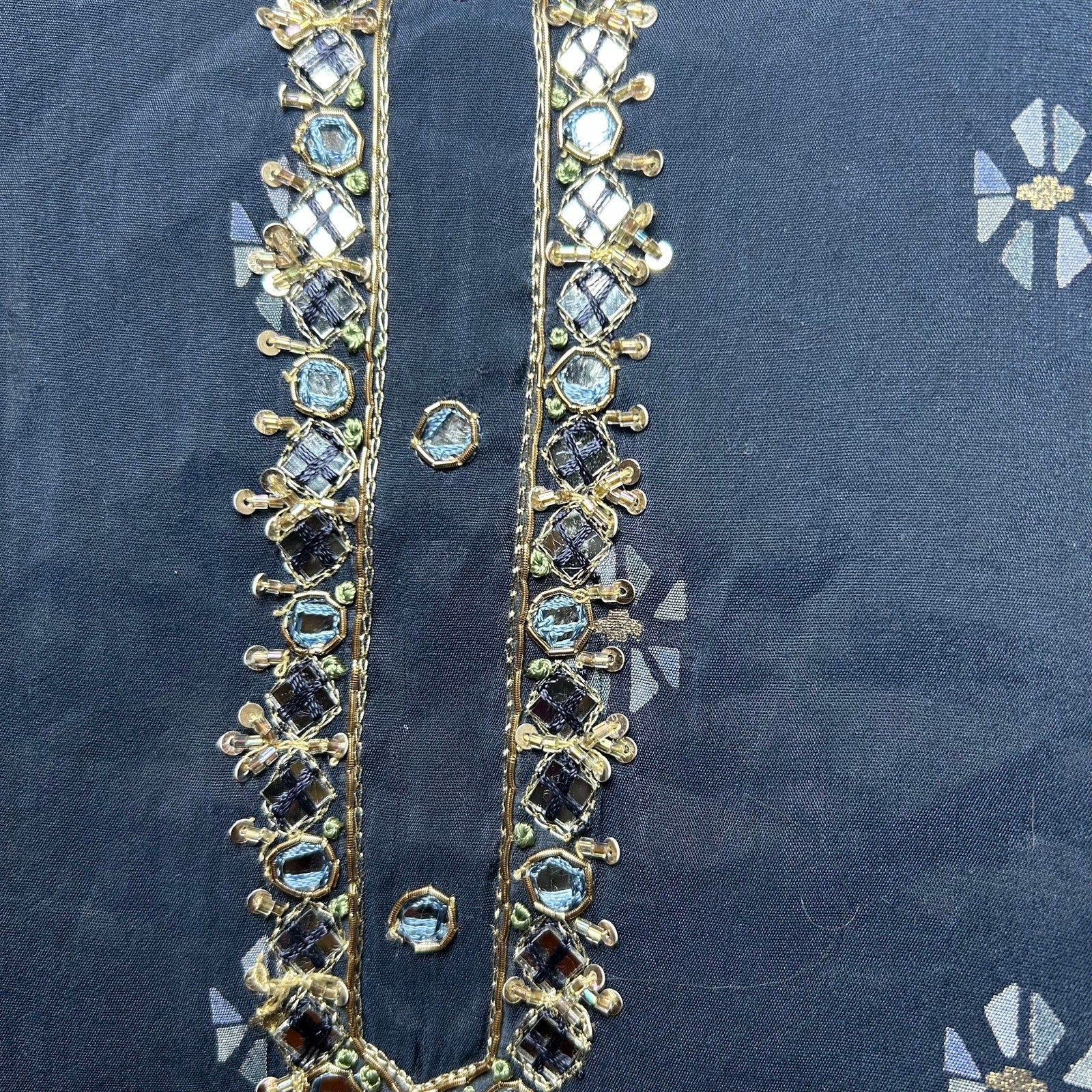 Hoondee Navy Blue Floral Embellished Kurti Tunic Dress