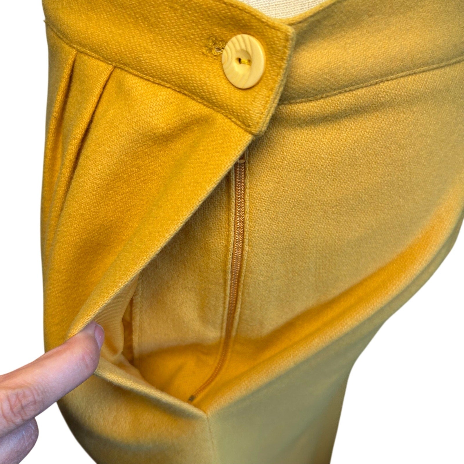 VTG 70s Peabody House Yellow Wool Pleated 4 Midi Skirt Pockets Boho Retro Twee