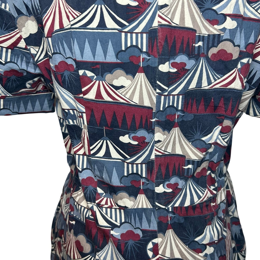 Emily & Fin Circus Tent Print Dress Blue Red M Retro Twee Indie Coquette Wiggle