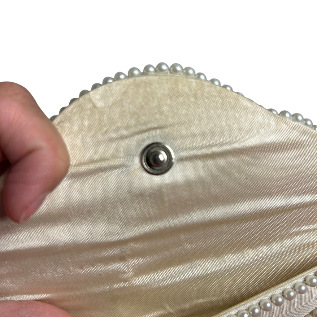 VTG 50s Pearl Beaded Clutch Japan White Evening Bag Glam Coquette Bridal Wedding