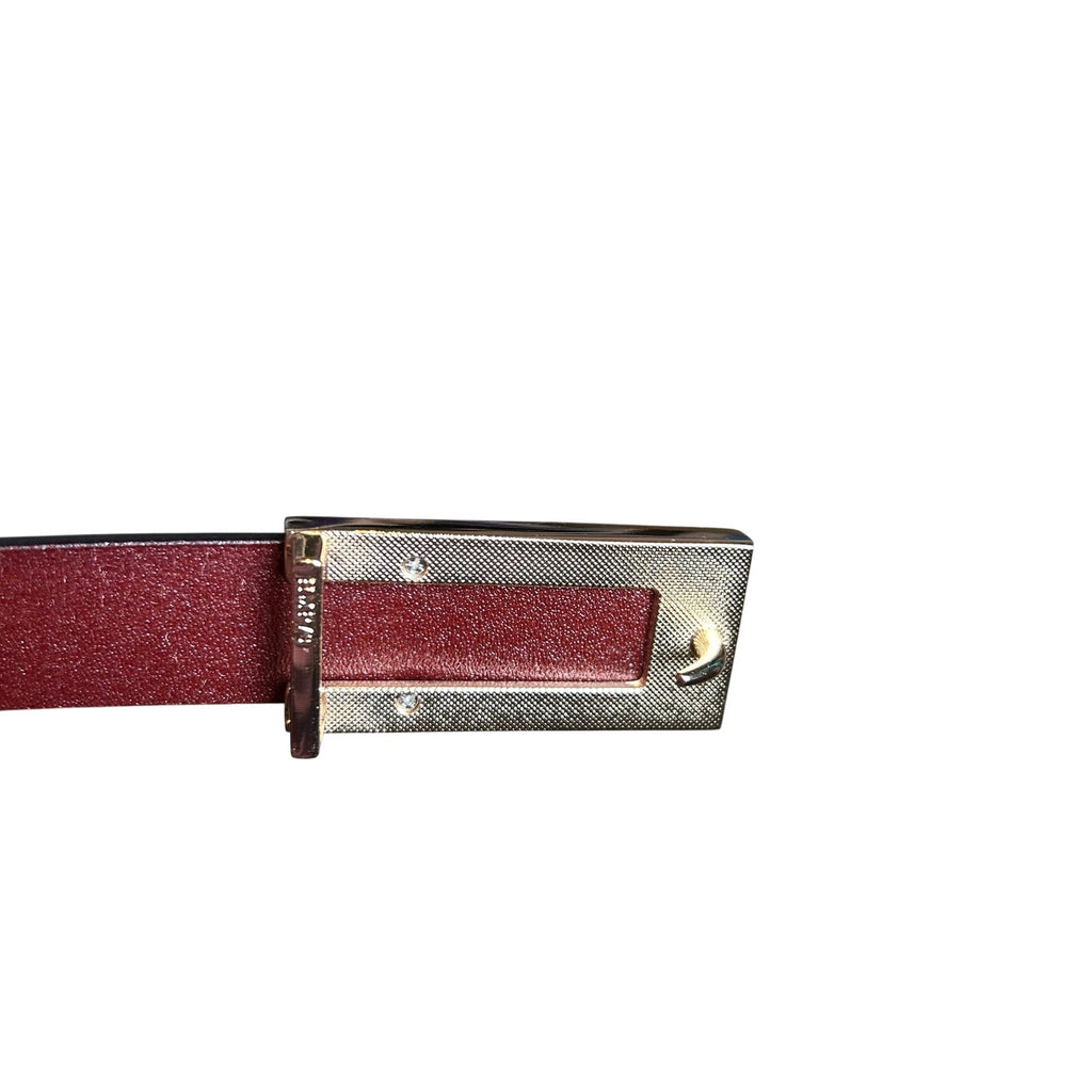 VTG Red Brown Adjustable Leather Belt Brass Buckle Minimalist Retro Western Boho