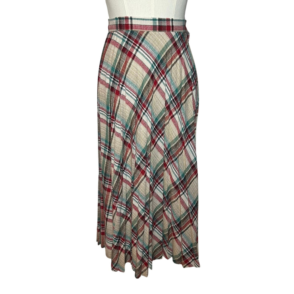 VTG 70s Pan-Her Plaid Pleated Skirt XS Preppy Dark Academia Twee Indie Retro