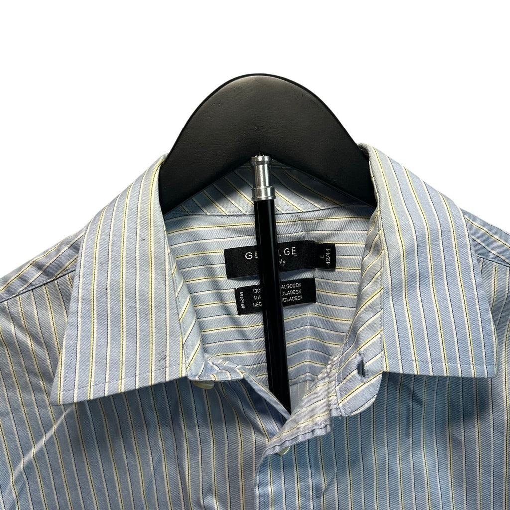 George Light Blue White Pinstripe Long Sleeve Button Down Shirt Large 42/44 Flaw
