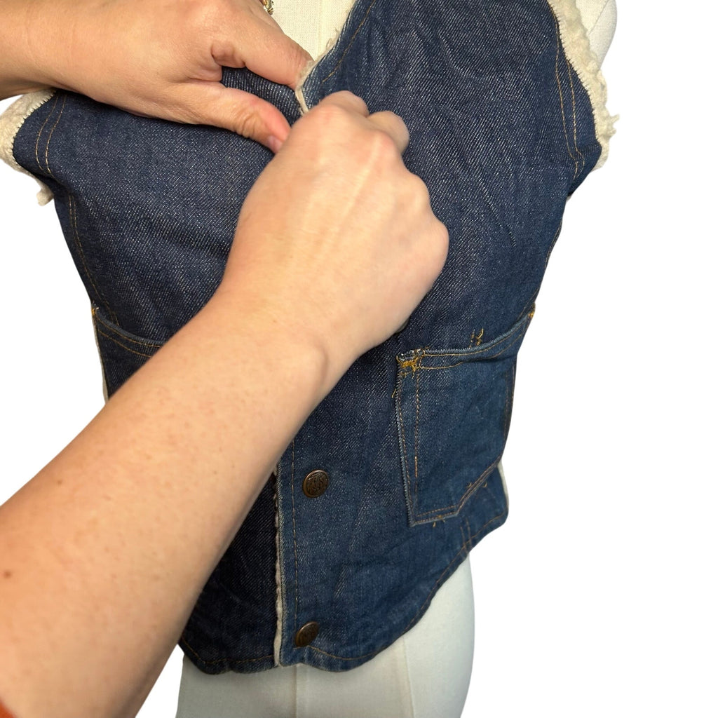 VTG 70s Nelson Denim Sherpa Vest Western Ranchcore Medium Workwear Biker Retro