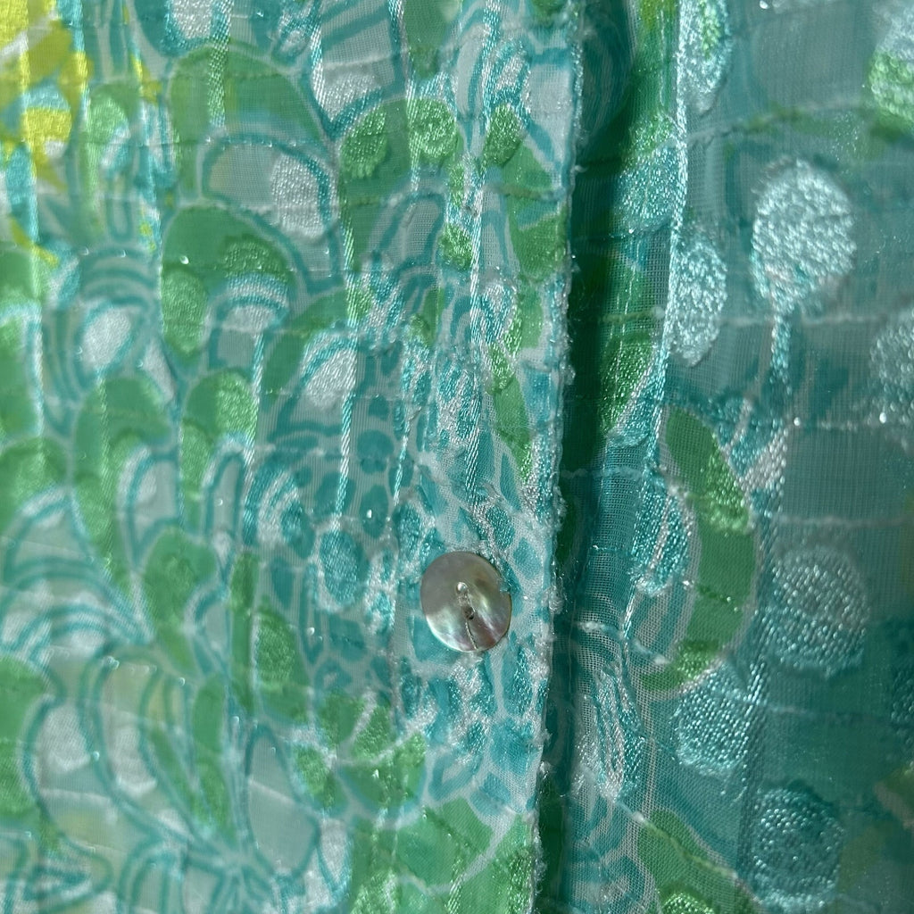 VTG Ruby Rd Teal Floral Burnout Top Whimsygoth Tropical Sheer Blouse Size 10