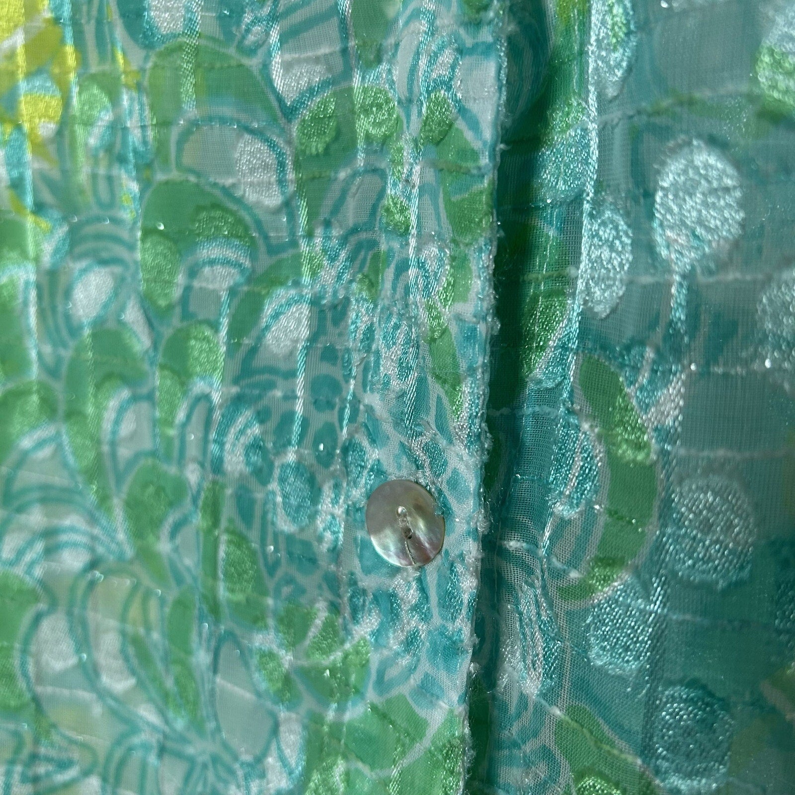 VTG Ruby Rd Teal Floral Burnout Top Whimsygoth Tropical Sheer Blouse Size 10