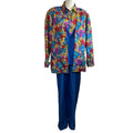 VTG 70s Bechamel 3pc Floral Set Whimsigoth Blue Tropical Jacket Shirt Pants Boho