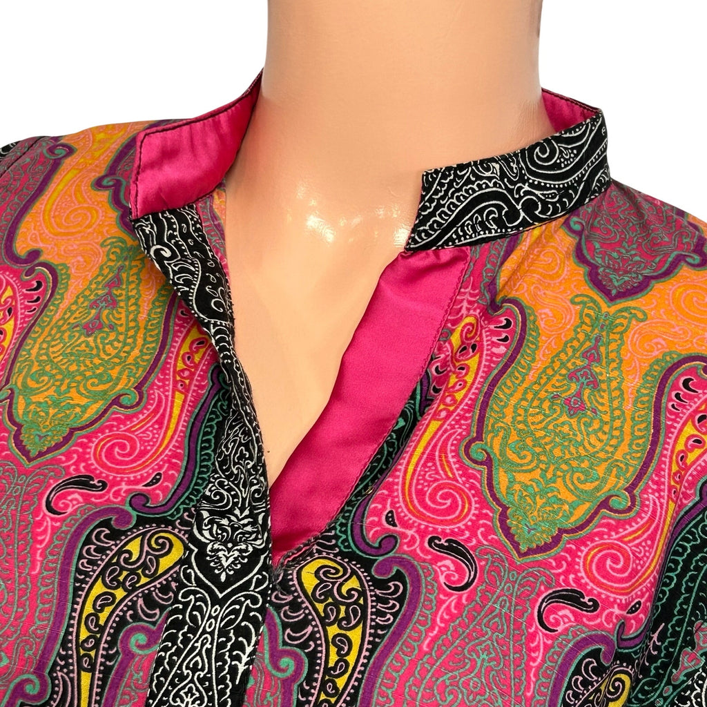 Artisan India L Multicolor Maxi Dress Paisley Silk Patchwork Maximalist Dopamine