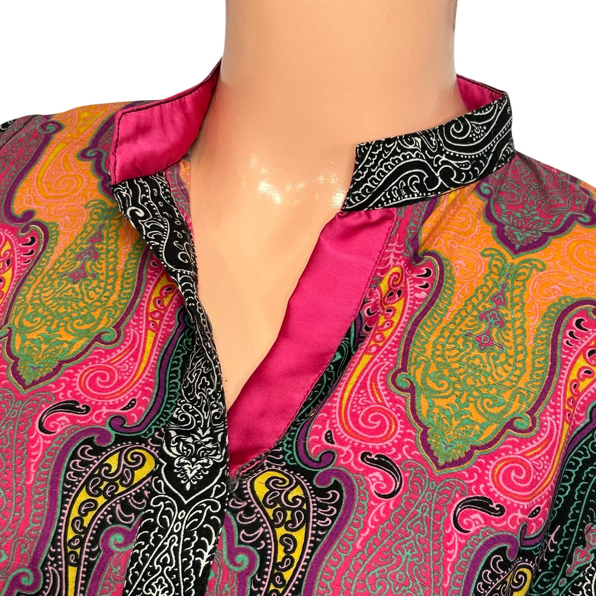 Artisan India L Multicolor Maxi Dress Paisley Silk Patchwork Maximalist Dopamine