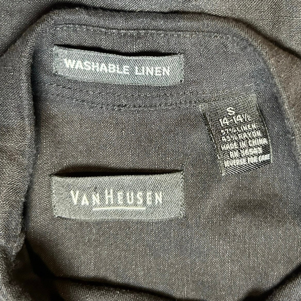 Van Heusen Black Linen Rayon Casual Button Down Shirt S Modern Minimalist Preppy