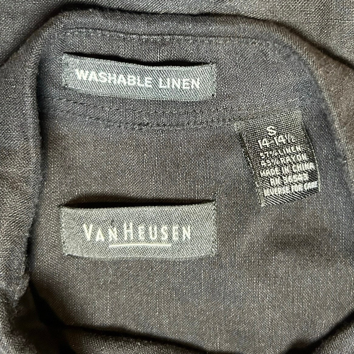 Van Heusen Black Linen Rayon Casual Button Down Shirt S Modern Minimalist Preppy