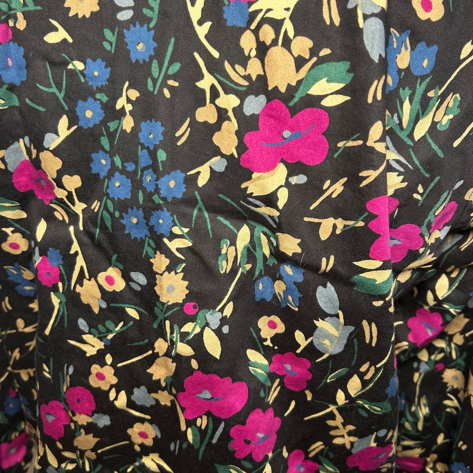 Lauren Ralph Lauren Floral Non-Iron Button Down Shirt Medium Black Pink Career