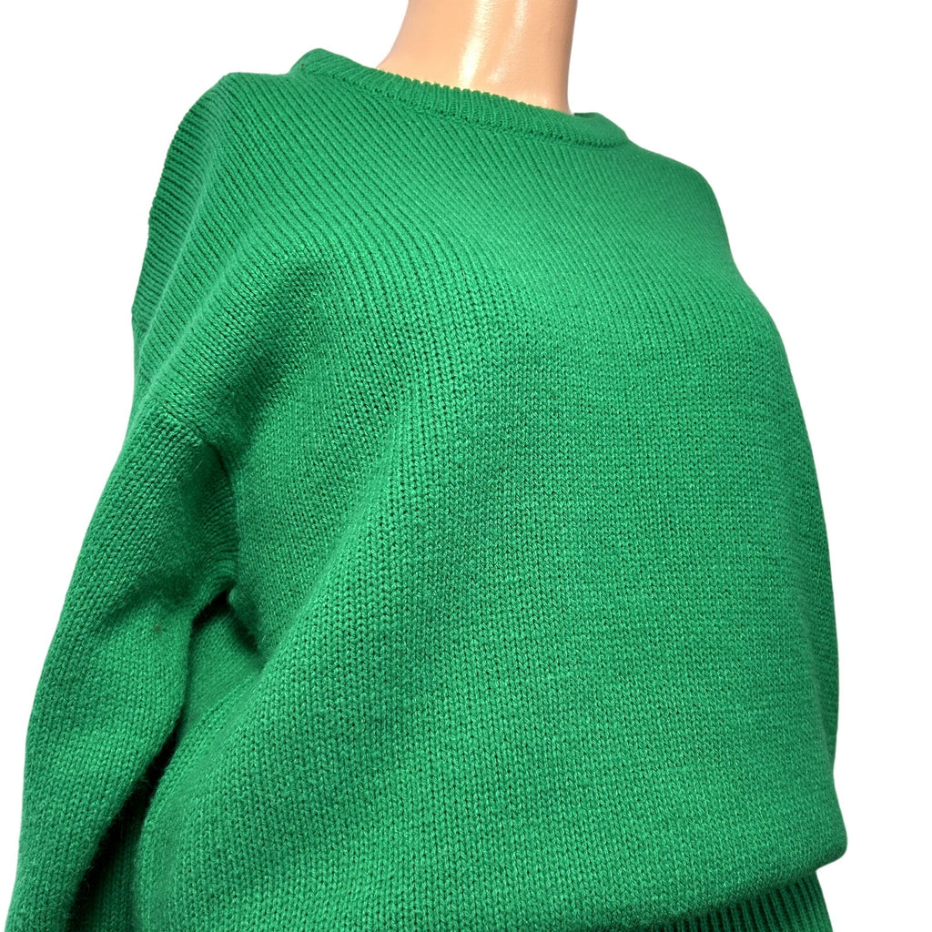 VTG 90s Alicia M Green Cable Knit Relaxed Cottage Sweater Casual Comfy Preppy