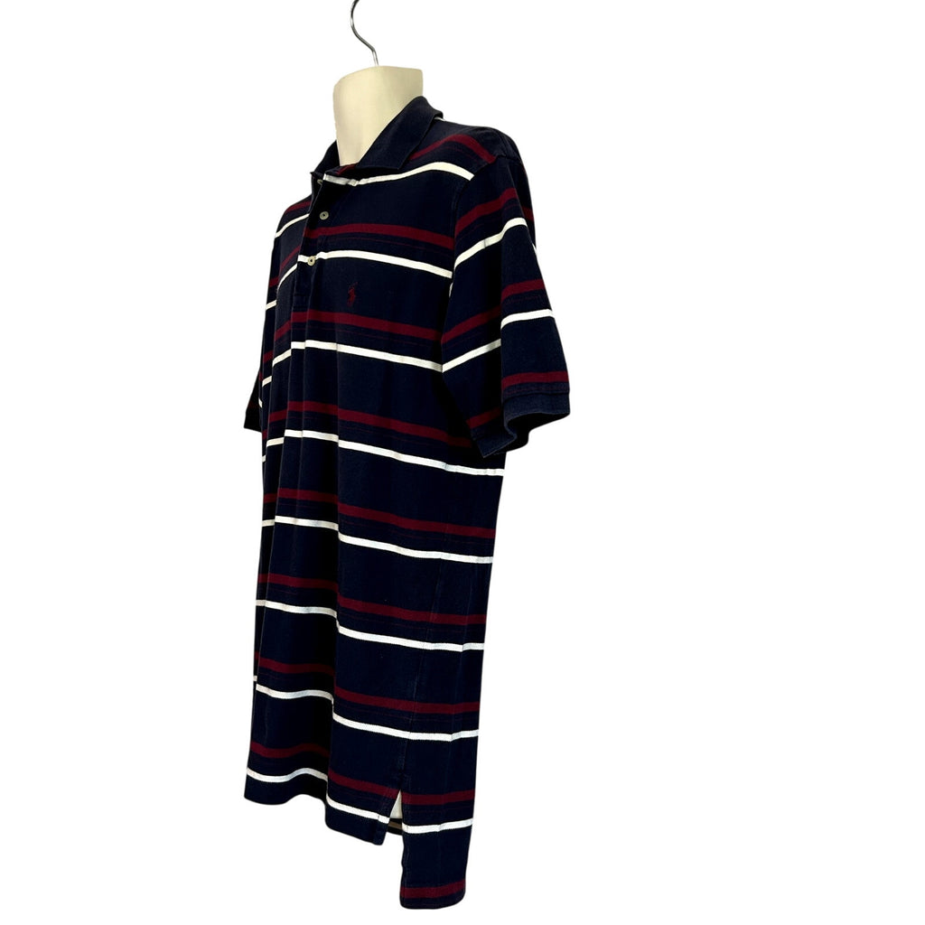 Polo Golf Ralph Lauren XL Navy Burgundy Striped Polo Shirt Embroidered Pony