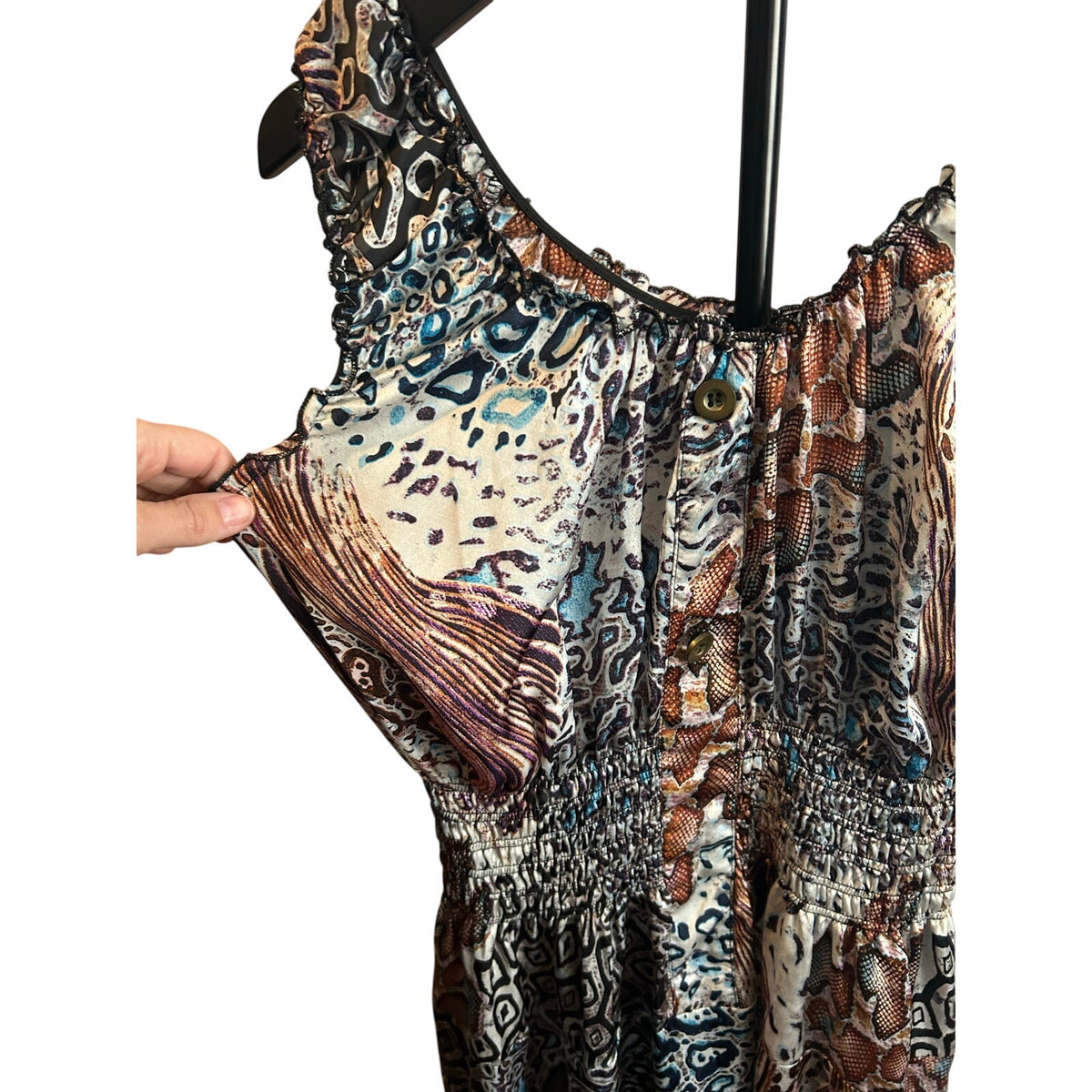 Lapis Animal Print Smocked Dress Multi M Y2K Indie Sleaze Maximalist Midi