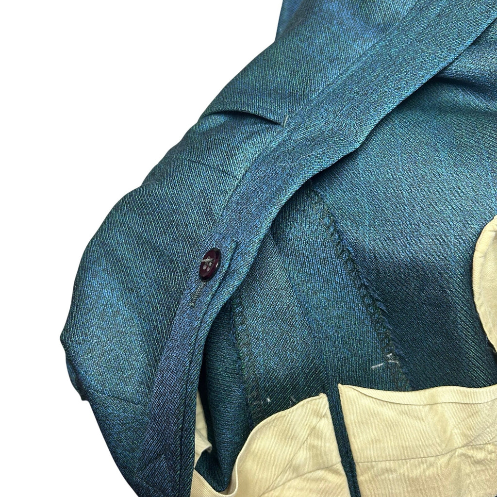 VTG 60s Ne Plus Ultra Iridescent Teal Sharkskin Mod Trousers Side Tab 38x29