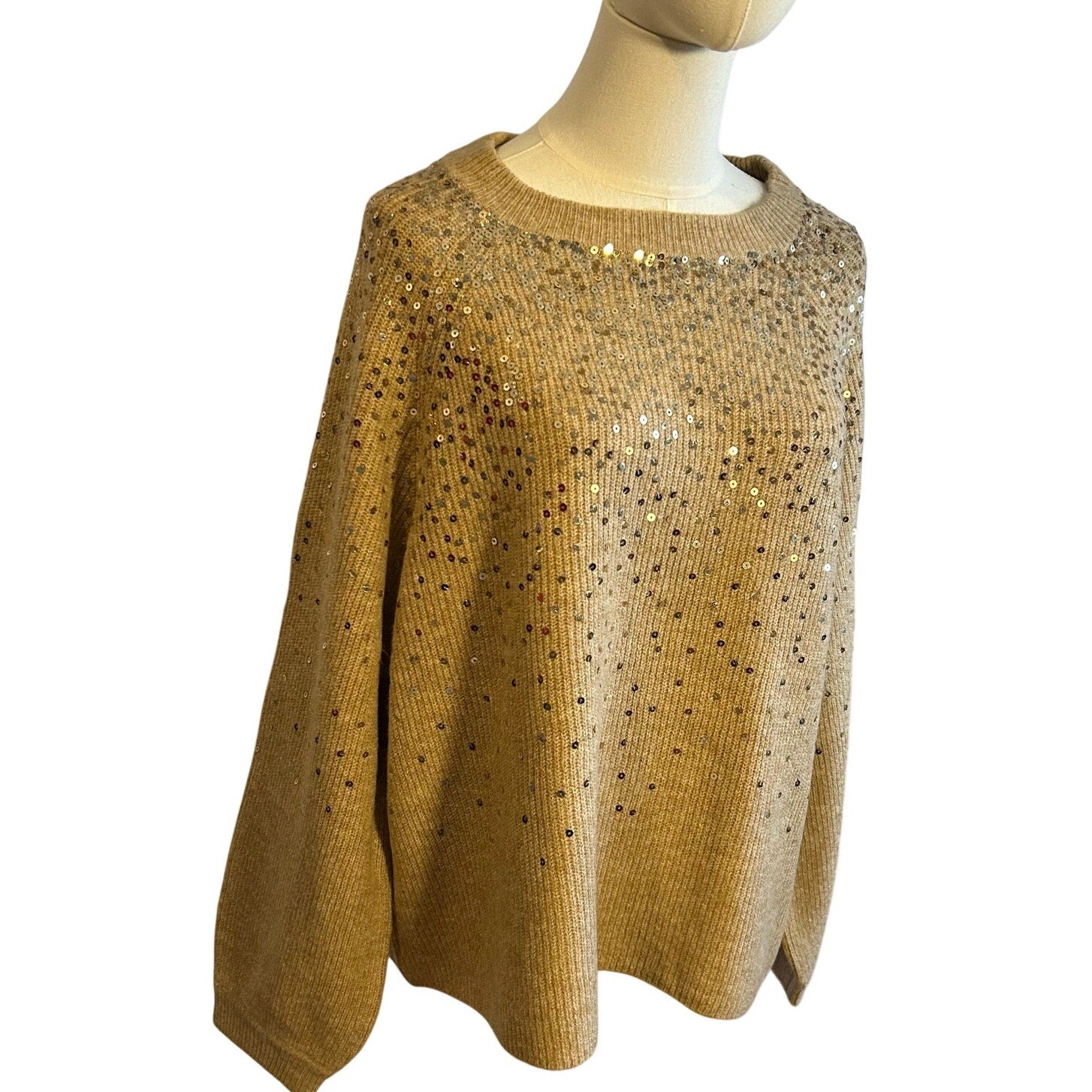 Vince Camuto Sequin Raglan Pullover Sweater NWT Camel Gold Sz L MSRP $69 Party