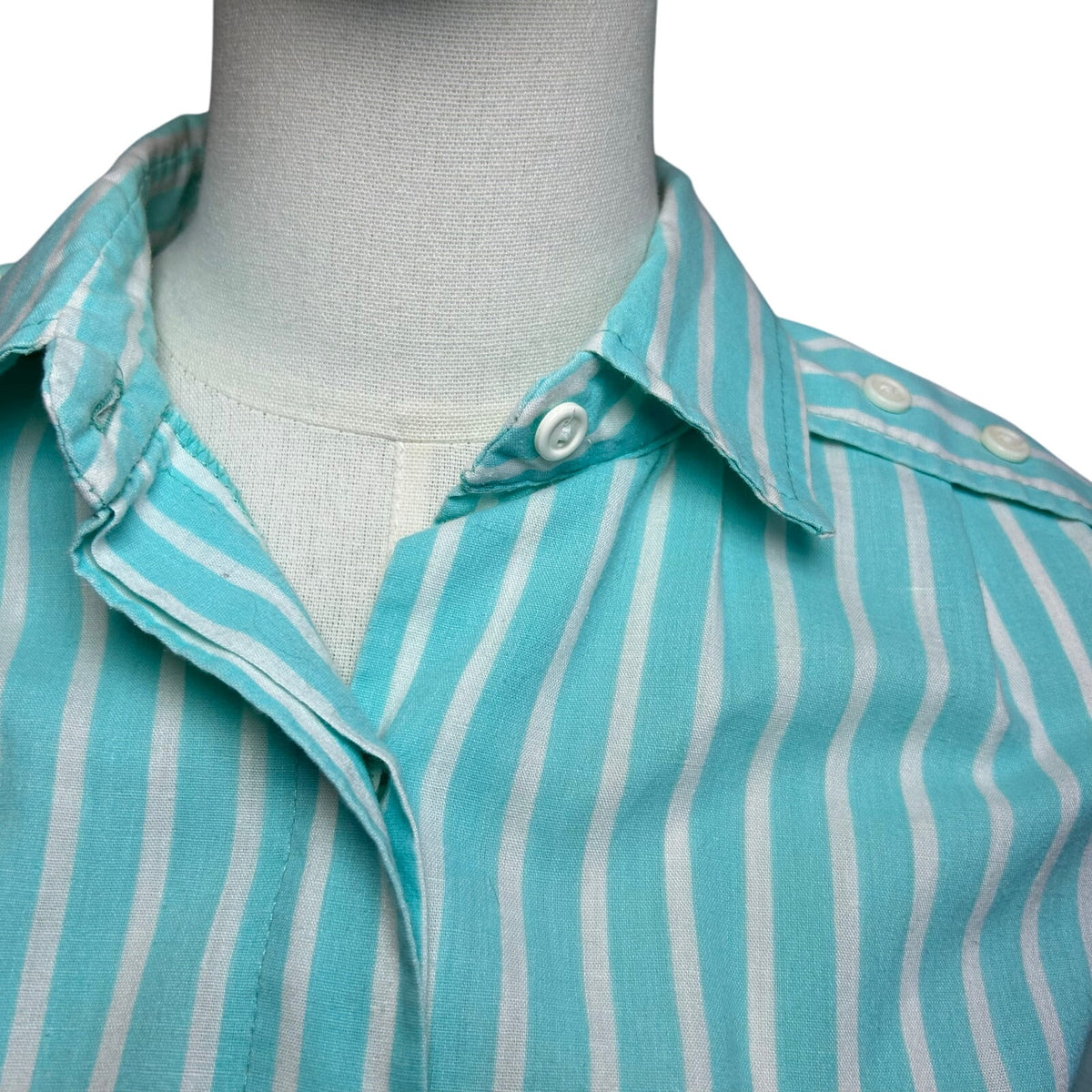 VTG 80s Carriage Court Teal Striped Belted Midi Dress M Retro Preppy Cottage