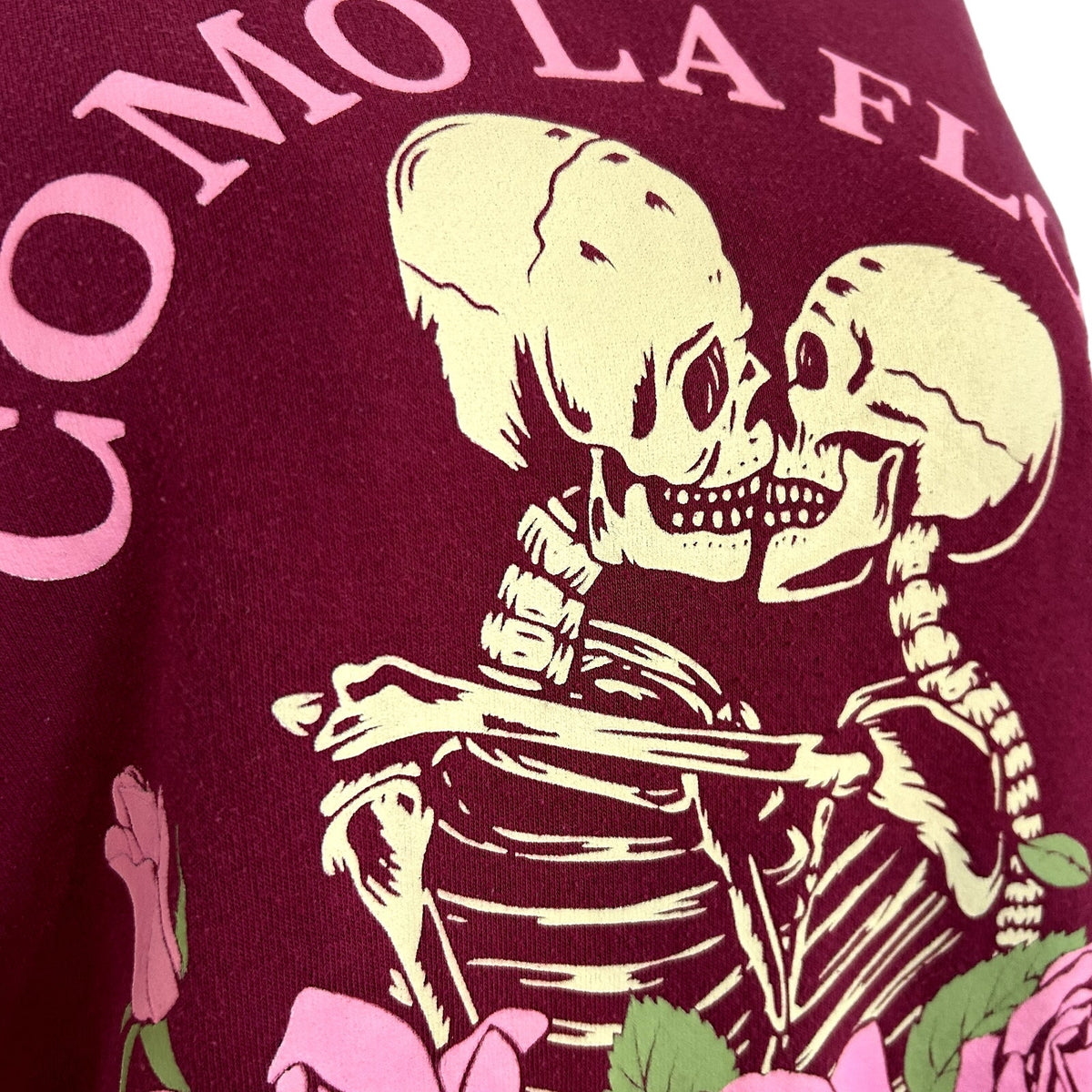 Mighty Fine XS Burgundy Kissing Skeletons Sweatshirt Como La Flor Rose Selena