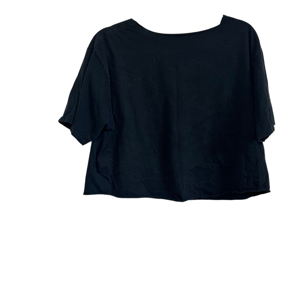 Black Colorful Wolf Graphic Raw Hem M Cropped Top T-Shirt Grunge Streetwear Y2K