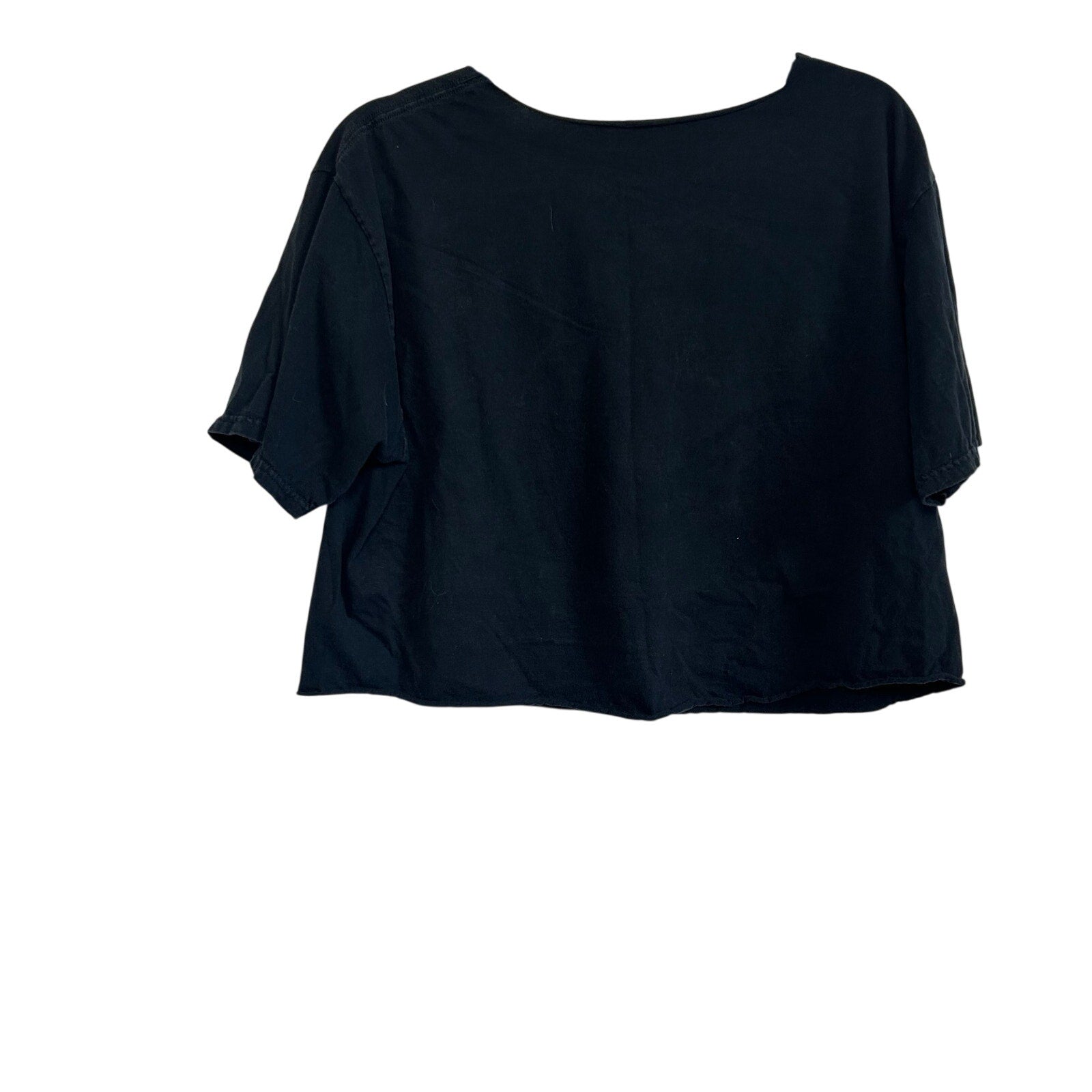 Black Colorful Wolf Graphic Raw Hem M Cropped Top T-Shirt Grunge Streetwear Y2K