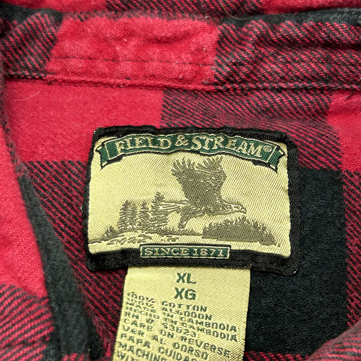 Field & Stream XL Red Buffalo Plaid Heavy Cotton Flannel Grunge Gorpcore Shirt